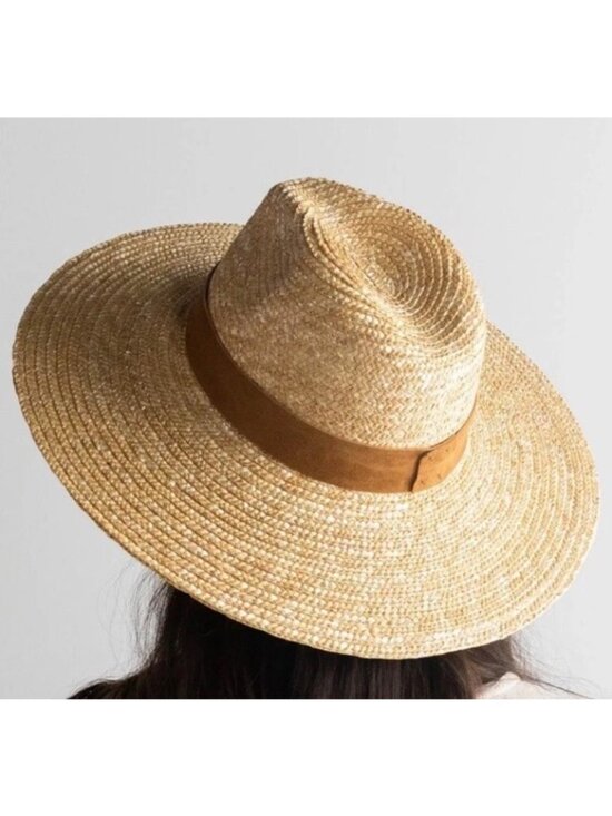 GIGI PIP Wide Brim Straw Fedora with Brown Band